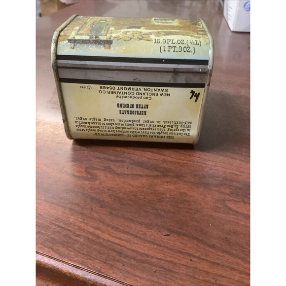 Vintage 1984 Vermont Maple Syrup Log Cabin Metal Empty Tin Container - Picture 7 of 7